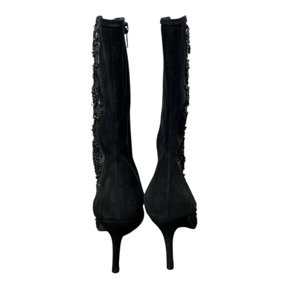 Stuart Weitzman Black Beaded Suede Mid-Calf Pointed Boots Vintage 9.5 Witchycore - Picture 4 of 7